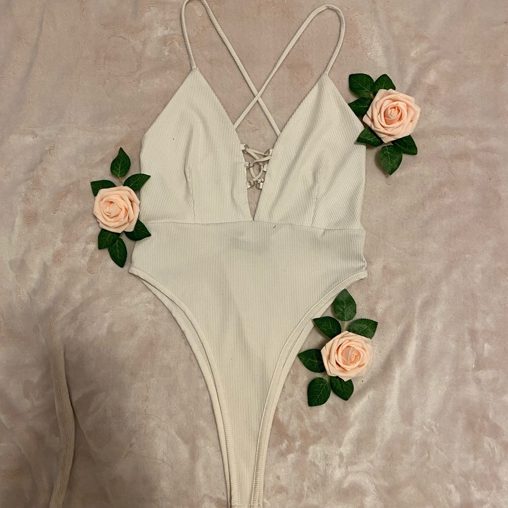 White low cut bodysuit